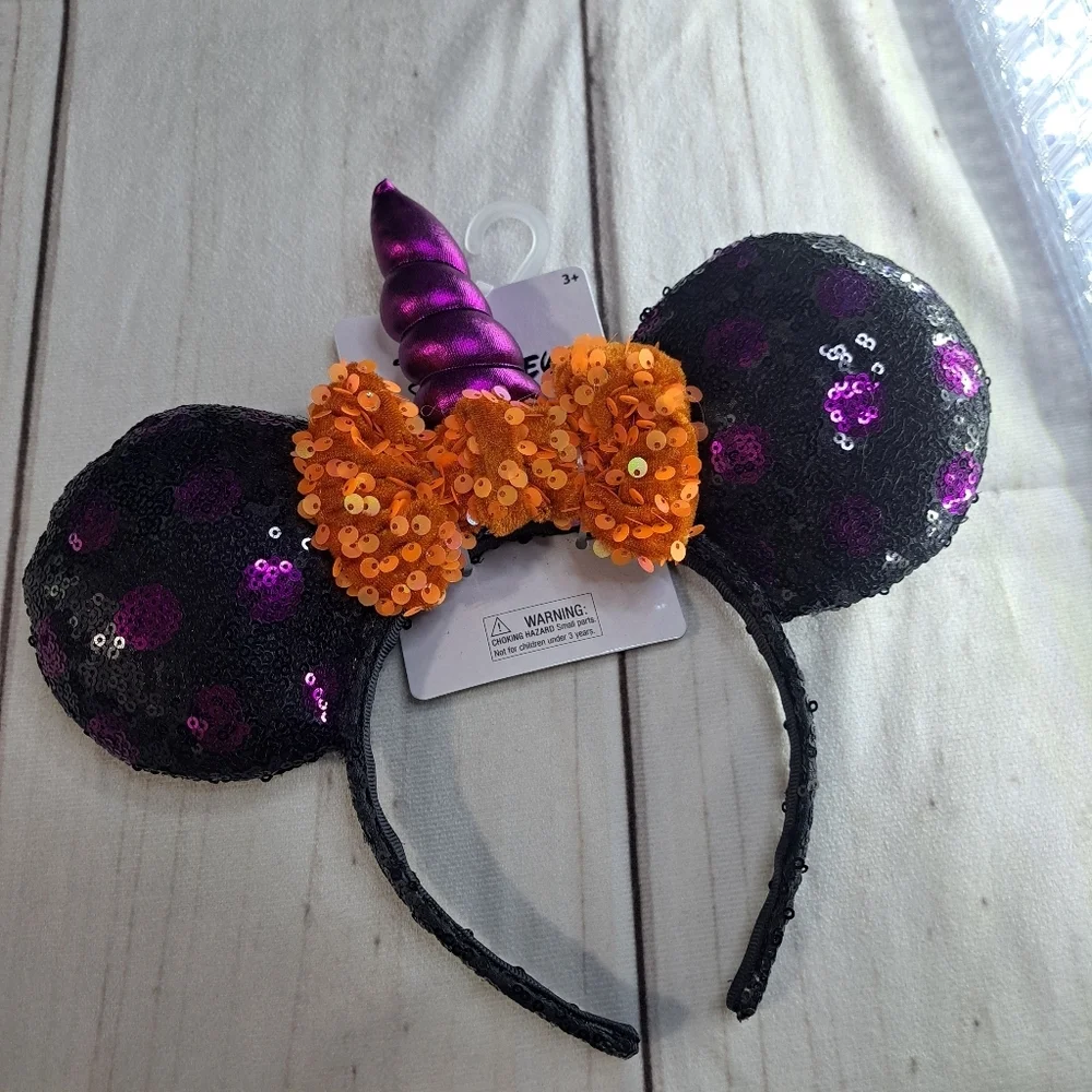 Disney Minnie Halloween Ears Unicorn Horn Headband - Black, Purple, Orange